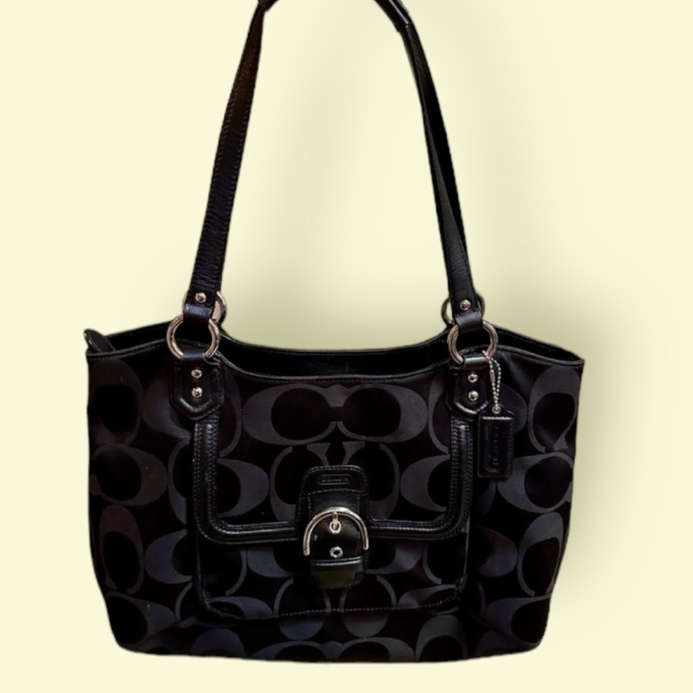 Black Signature Coach Canvas Handbag with COA